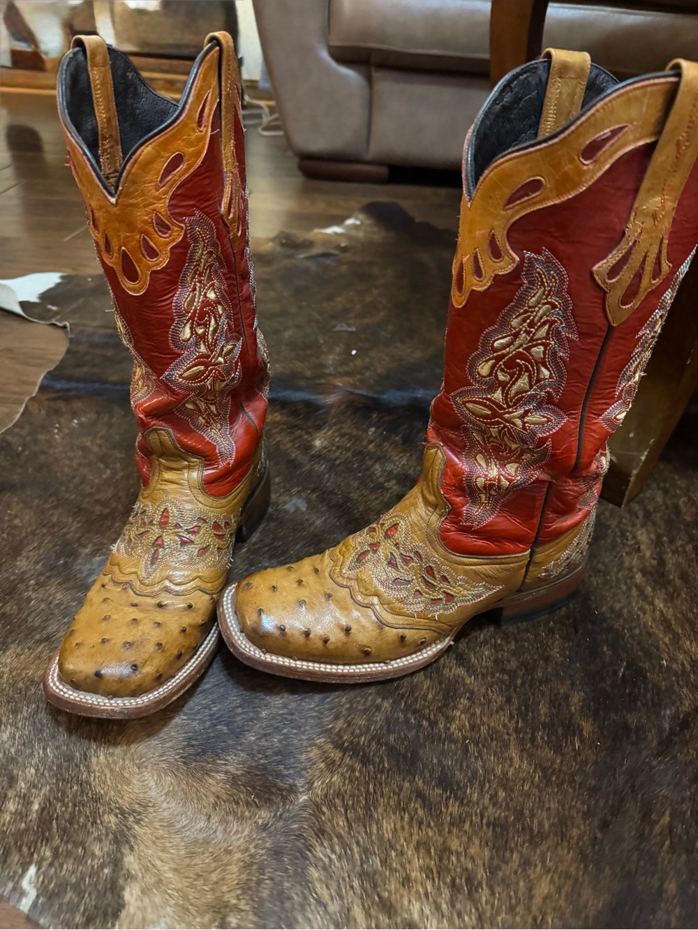 Women’s Lucchese 27824 Embroidered Western Boots Brown Red US 7B
